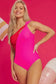 One Piece Swimsuit One-Shoulder One-Piece Swimsuit - Rose Red Two-Tones Knotted