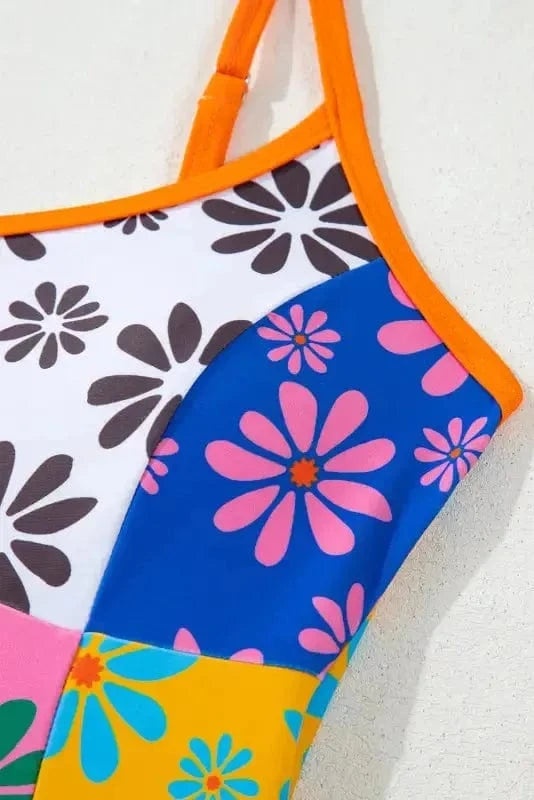 One Piece Swimsuit Orange Floral Teddy Swimsuit