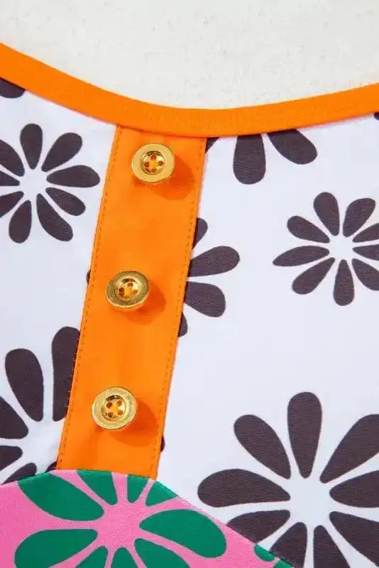 One Piece Swimsuit Orange Floral Teddy Swimsuit