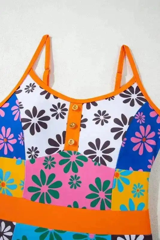 One Piece Swimsuit Orange Floral Teddy Swimsuit