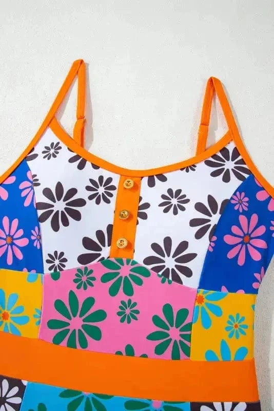 One Piece Swimsuit Orange Floral Teddy Swimsuit