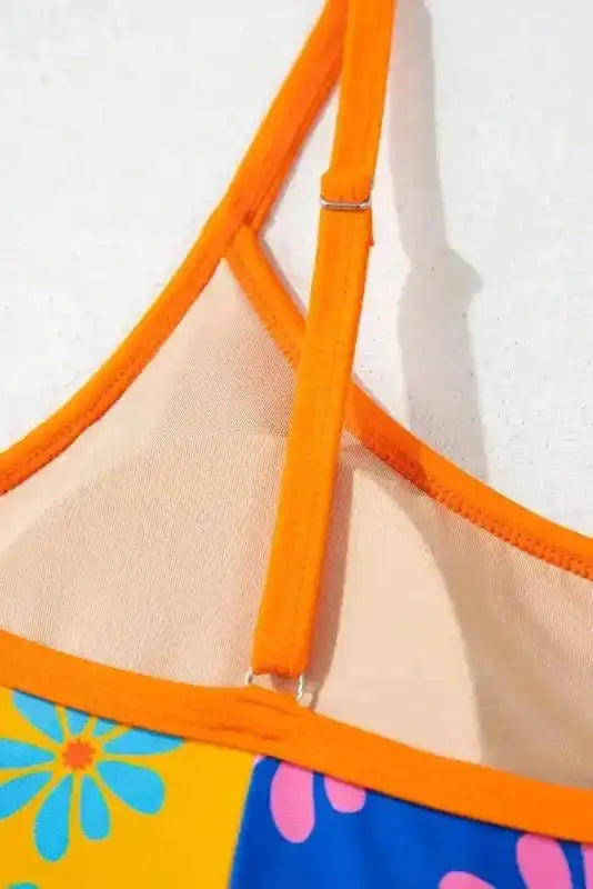 One Piece Swimsuit Orange Floral Teddy Swimsuit