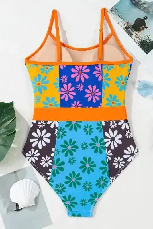 One Piece Swimsuit Orange Floral Teddy Swimsuit