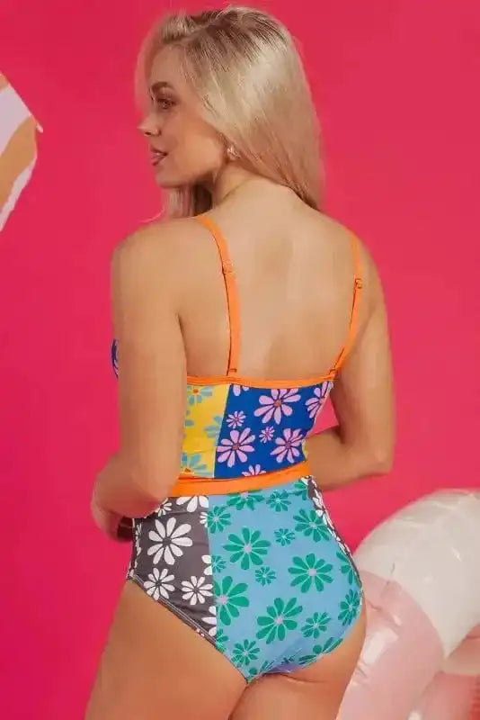 One Piece Swimsuit Orange Floral Teddy Swimsuit