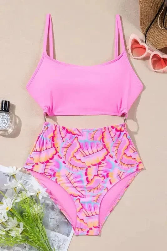 One Piece Swimsuit Rose / S / 82%Polyamide+18%Elastane Floral High Waist Monokini
