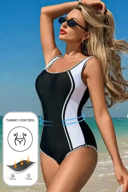 One Piece Swimsuit Stylish Monochrome Swimsuit