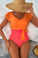 One Piece Swimsuit Vitality Backless One-Piece Swimsuit -  Orange Color Block Ruffled