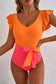 One Piece Swimsuit Vitality Backless One-Piece Swimsuit -  Orange Color Block Ruffled