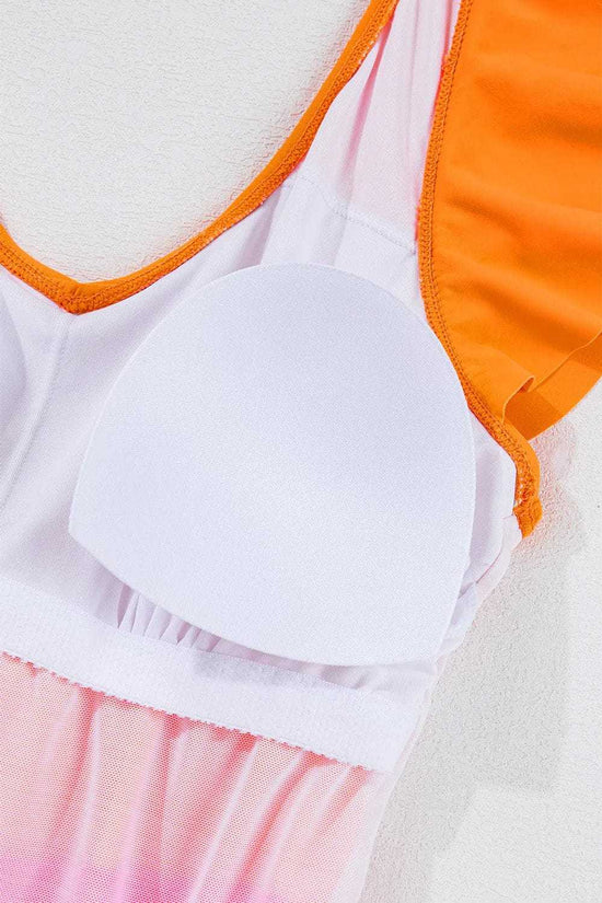 One Piece Swimsuit Vitality Backless One-Piece Swimsuit -  Orange Color Block Ruffled
