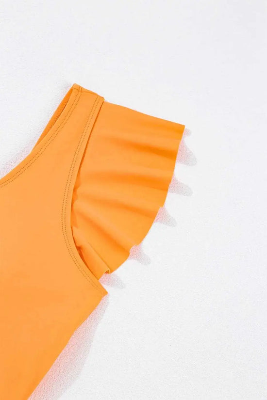 One Piece Swimsuit Vitality Backless One-Piece Swimsuit -  Orange Color Block Ruffled