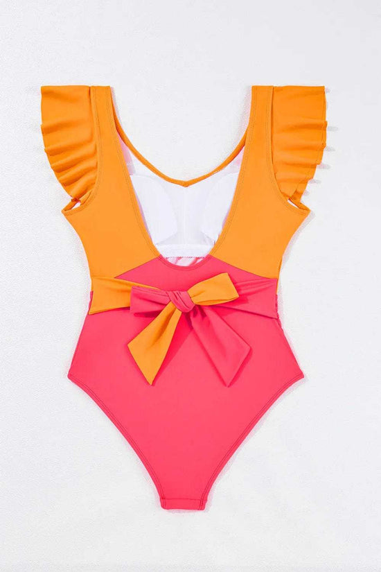 One Piece Swimsuit Vitality Backless One-Piece Swimsuit -  Orange Color Block Ruffled
