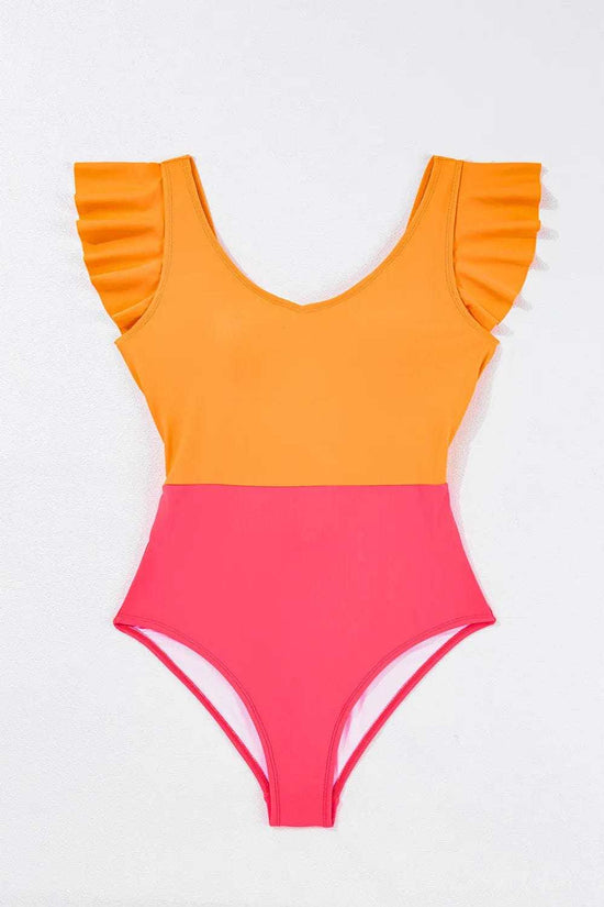 One Piece Swimsuit Vitality Orange / S / 82%Polyamide+18%Elastane Vitality Backless One-Piece Swimsuit -  Orange Color Block Ruffled