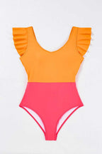 One Piece Swimsuit Vitality Orange / S / 82%Polyamide+18%Elastane Vitality Backless One-Piece Swimsuit -  Orange Color Block Ruffled