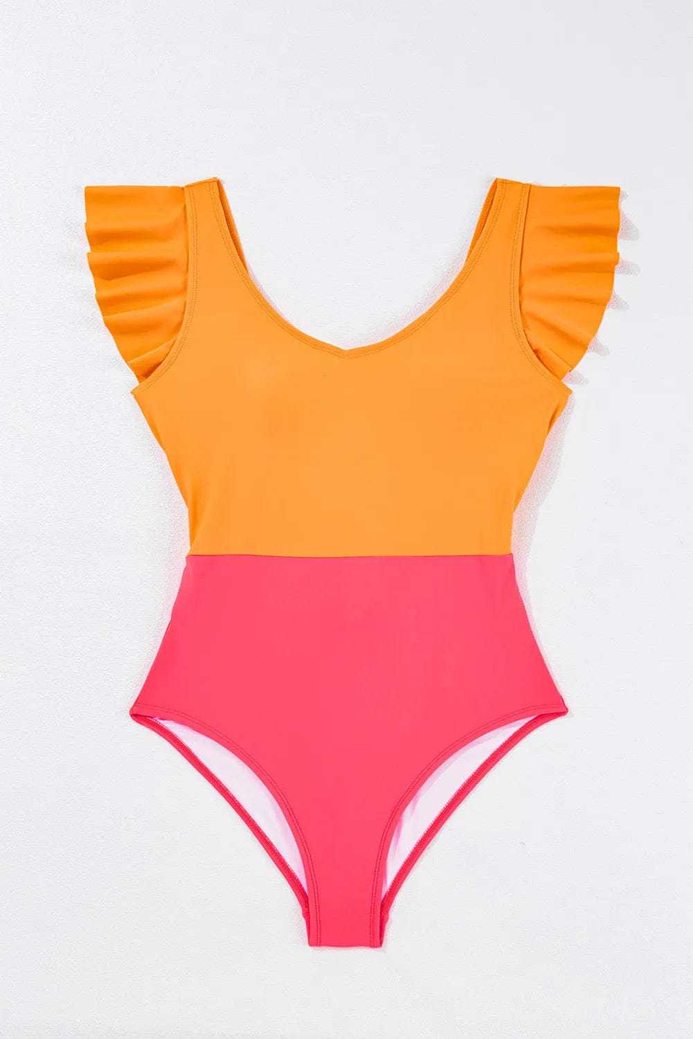 One Piece Swimsuit Vitality Orange / S / 82%Polyamide+18%Elastane Vitality Backless One-Piece Swimsuit -  Orange Color Block Ruffled