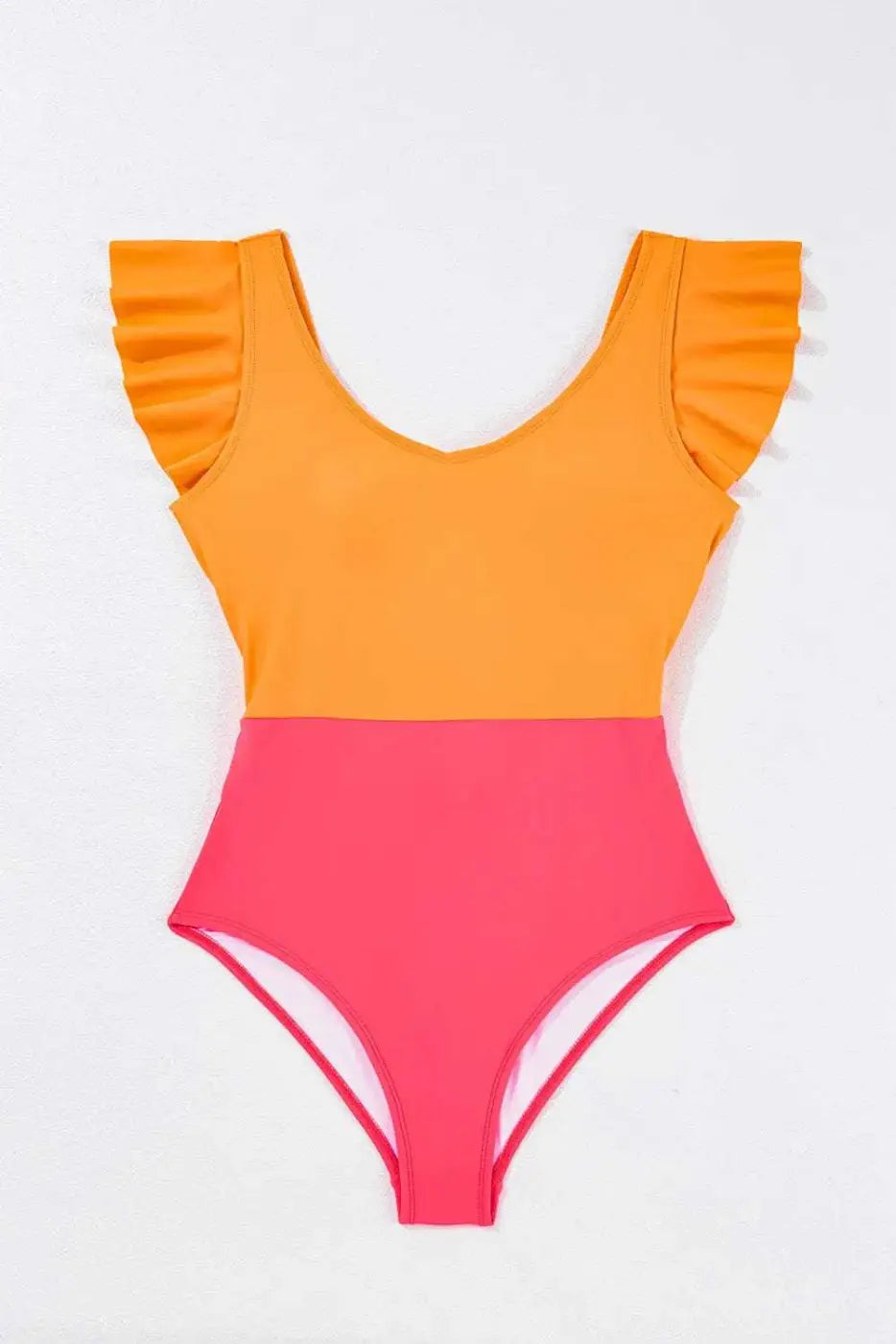 One Piece Swimsuit Vitality Orange / S / 82%Polyamide+18%Elastane Vitality Backless One-Piece Swimsuit -  Orange Color Block Ruffled