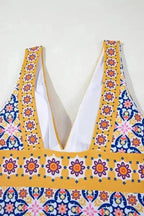 One Piece Swimsuit Yellow Floral One-Piece Swimsuit - V-Neck