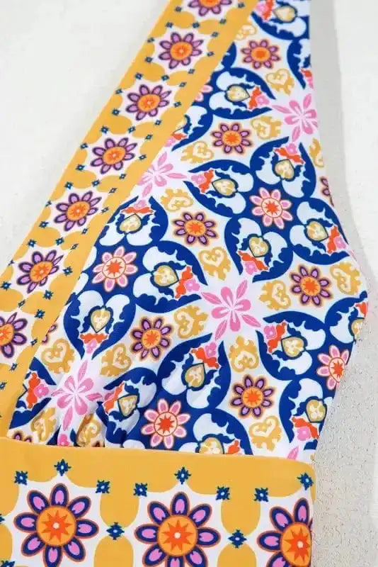 One Piece Swimsuit Yellow Floral One-Piece Swimsuit - V-Neck