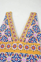 One Piece Swimsuit Yellow Floral One-Piece Swimsuit - V-Neck