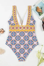 One Piece Swimsuit Yellow Floral One-Piece Swimsuit - V-Neck