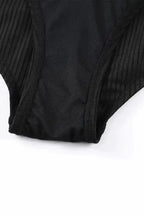 One-Piece Swimsuits Black Ribbed One Piece Swimsuit – Flattering V-Neck Design