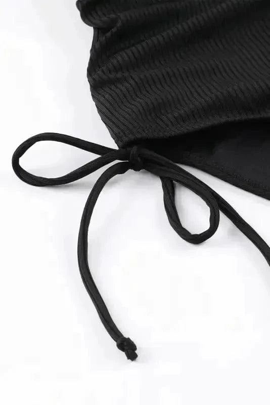 One-Piece Swimsuits Black Ribbed One Piece Swimsuit – Flattering V-Neck Design