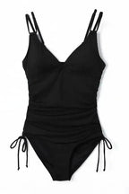 One-Piece Swimsuits Black Ribbed One Piece Swimsuit – Flattering V-Neck Design