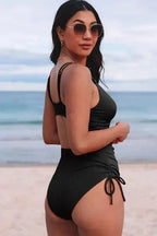 One-Piece Swimsuits Black Ribbed One Piece Swimsuit – Flattering V-Neck Design