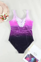 One-Piece Swimsuits Criss Cross One-Piece Swimsuit - Purple Gradient