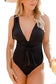 One-Piece Swimsuits Tie Waist One-piece Swimsuit - Black Deep V-Neck
