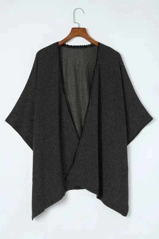 Outerwear Black / ONE SIZE / 65%Polyester+30%Viscose+5%Elastane Ribbed Knit Lace Trim Summer Kimono