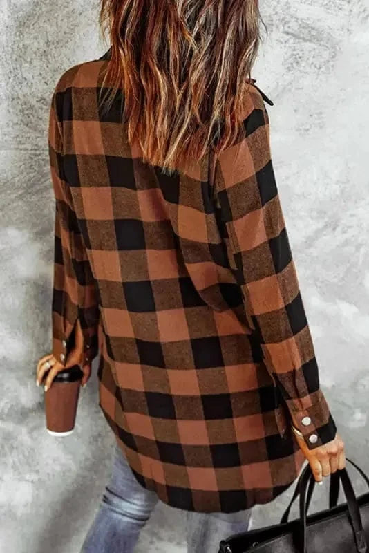 Outerwear Blue Turn-down Collar Plaid Shirt Jacket