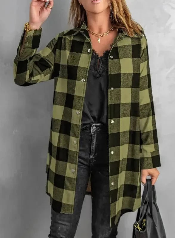 Outerwear Blue Turn-down Collar Plaid Shirt Jacket