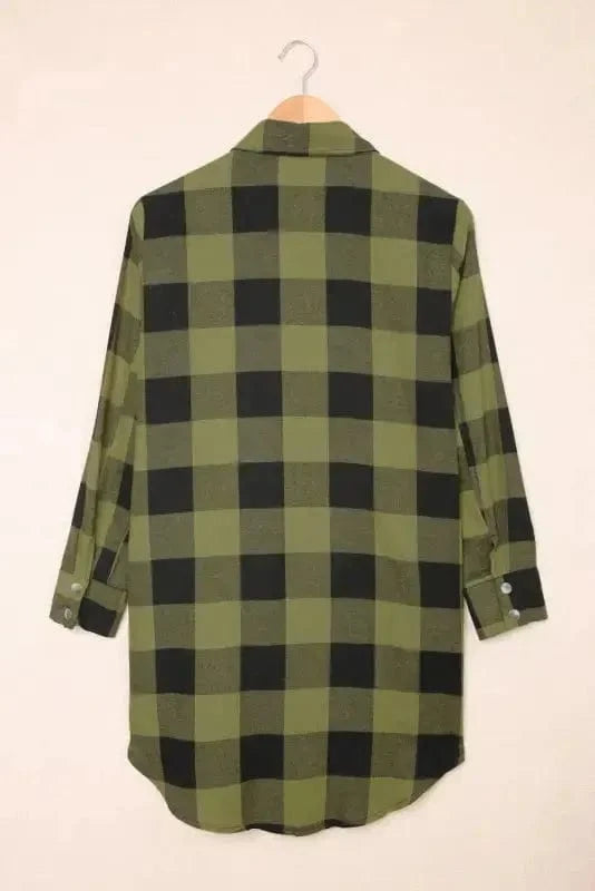 Outerwear Blue Turn-down Collar Plaid Shirt Jacket
