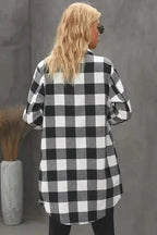 Outerwear Blue Turn-down Collar Plaid Shirt Jacket