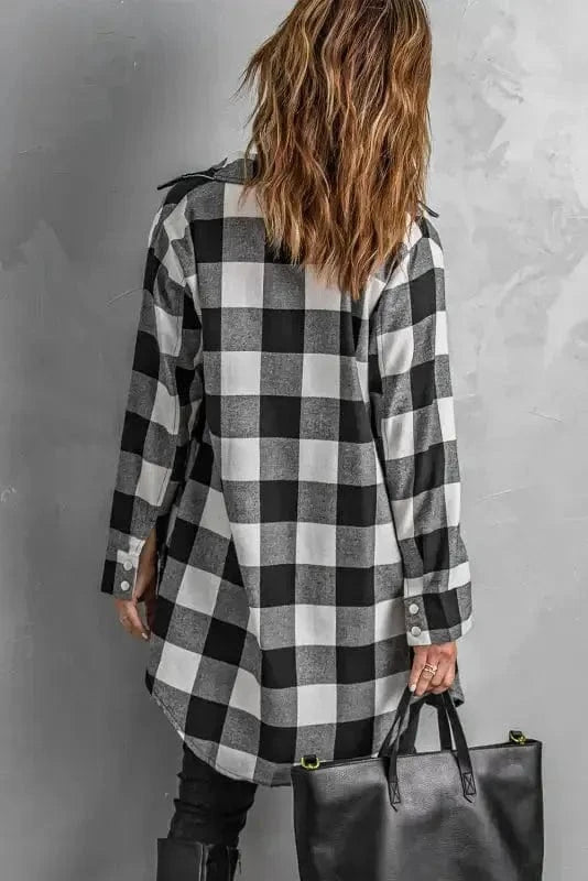 Outerwear Blue Turn-down Collar Plaid Shirt Jacket