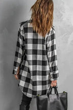 Outerwear Blue Turn-down Collar Plaid Shirt Jacket
