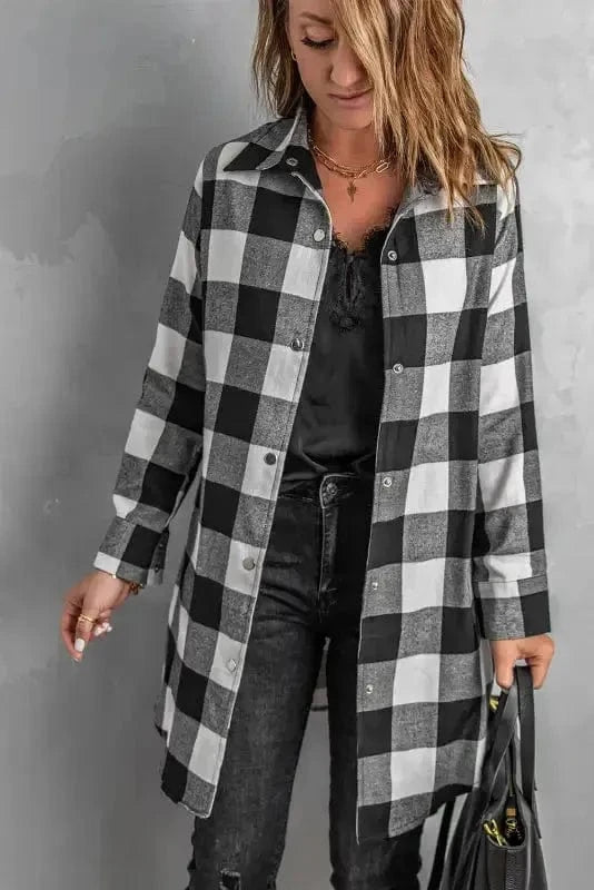 Outerwear Blue Turn-down Collar Plaid Shirt Jacket