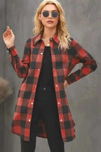 Outerwear Blue Turn-down Collar Plaid Shirt Jacket