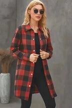 Outerwear Blue Turn-down Collar Plaid Shirt Jacket