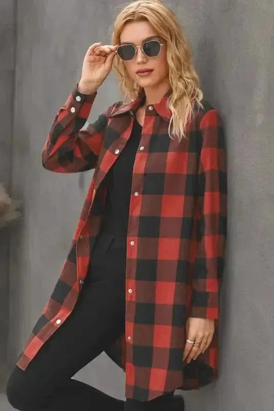 Outerwear Blue Turn-down Collar Plaid Shirt Jacket