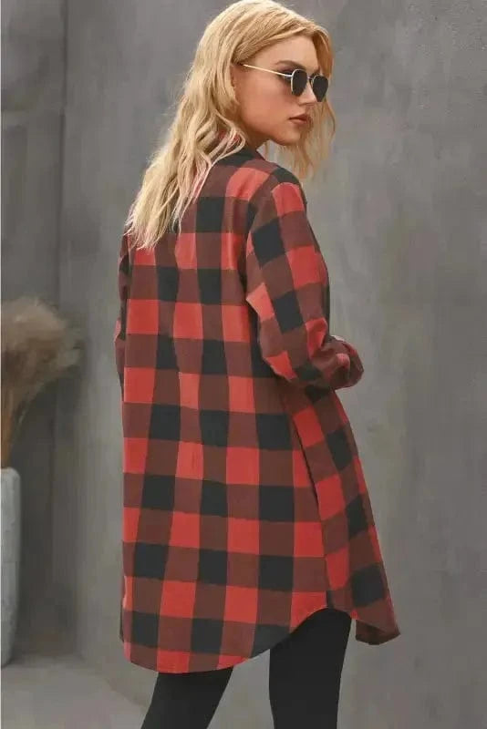 Outerwear Blue Turn-down Collar Plaid Shirt Jacket