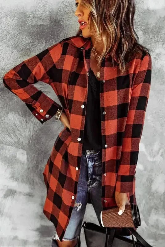 Outerwear Blue Turn-down Collar Plaid Shirt Jacket