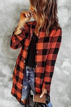 Outerwear Blue Turn-down Collar Plaid Shirt Jacket