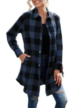 Outerwear Blue Turn-down Collar Plaid Shirt Jacket