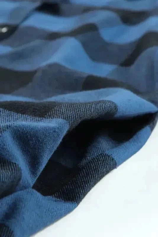 Outerwear Blue Turn-down Collar Plaid Shirt Jacket