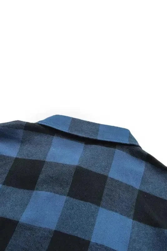 Outerwear Blue Turn-down Collar Plaid Shirt Jacket