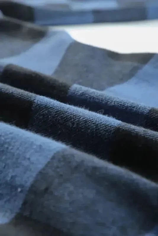 Outerwear Blue Turn-down Collar Plaid Shirt Jacket