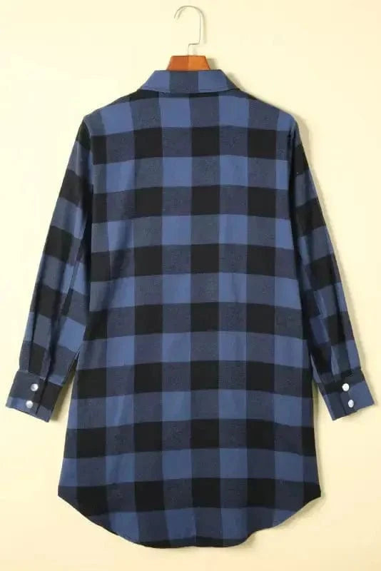Outerwear Blue Turn-down Collar Plaid Shirt Jacket