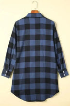 Outerwear Blue Turn-down Collar Plaid Shirt Jacket
