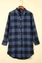 Outerwear Blue Turn-down Collar Plaid Shirt Jacket